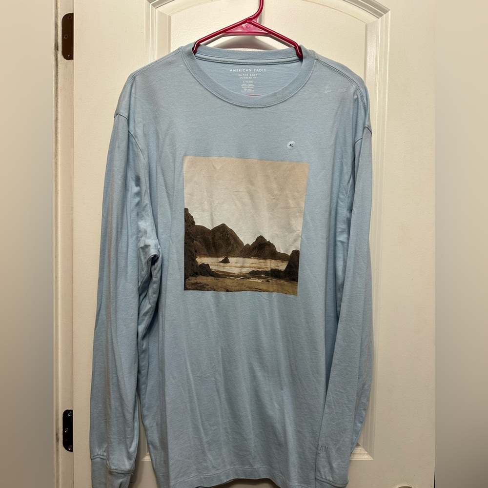 American Eagle Outfitters Light Blue Scenic Long Sleeve Tee